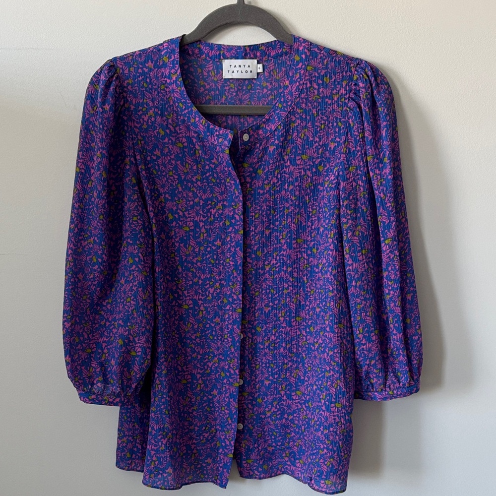 Tanya Taylor Silk Floral Blouse Size 6